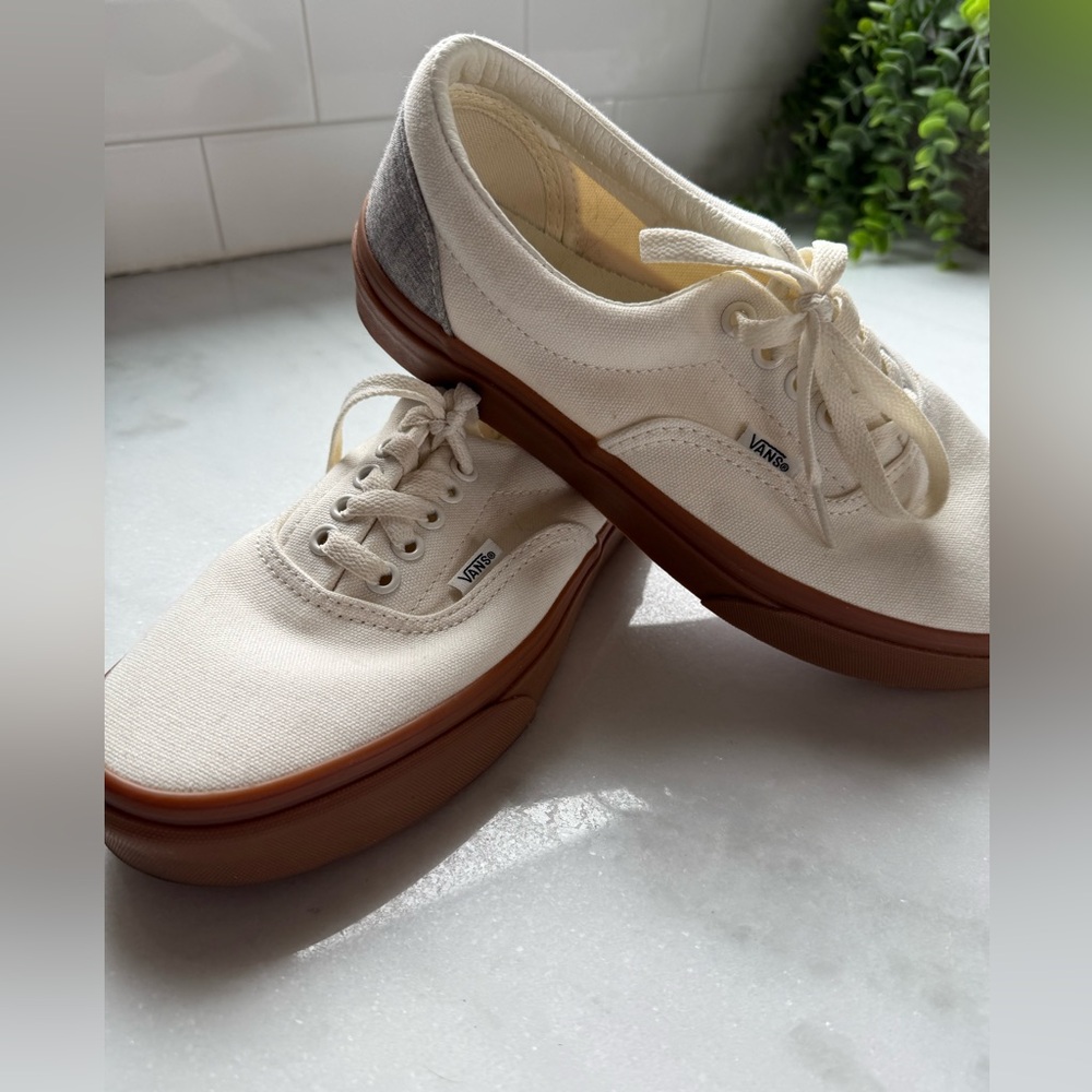 Cream and grey Vans with gum soles sz 8.5